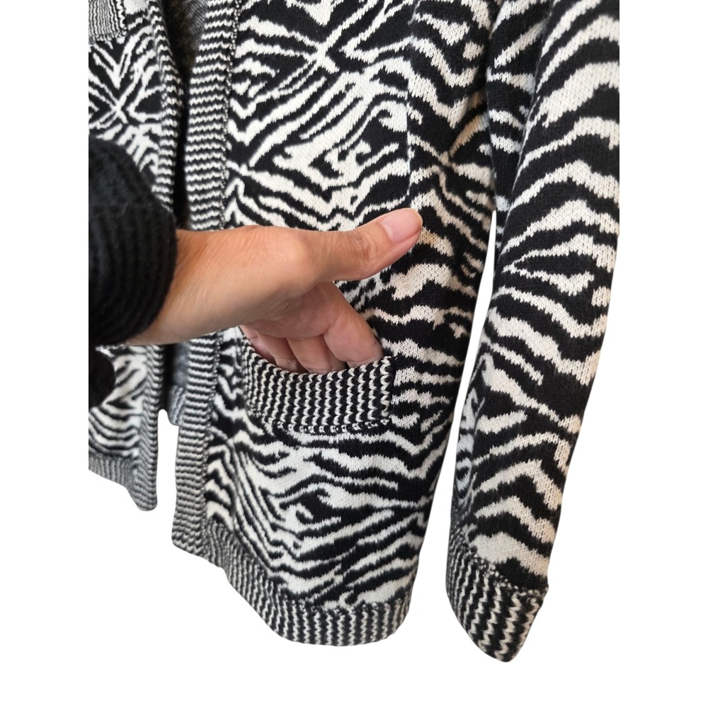 Chico's Zebra Print Open Front Cardigan Pockets Cotton Blend - Women's - Picture 8 of 12